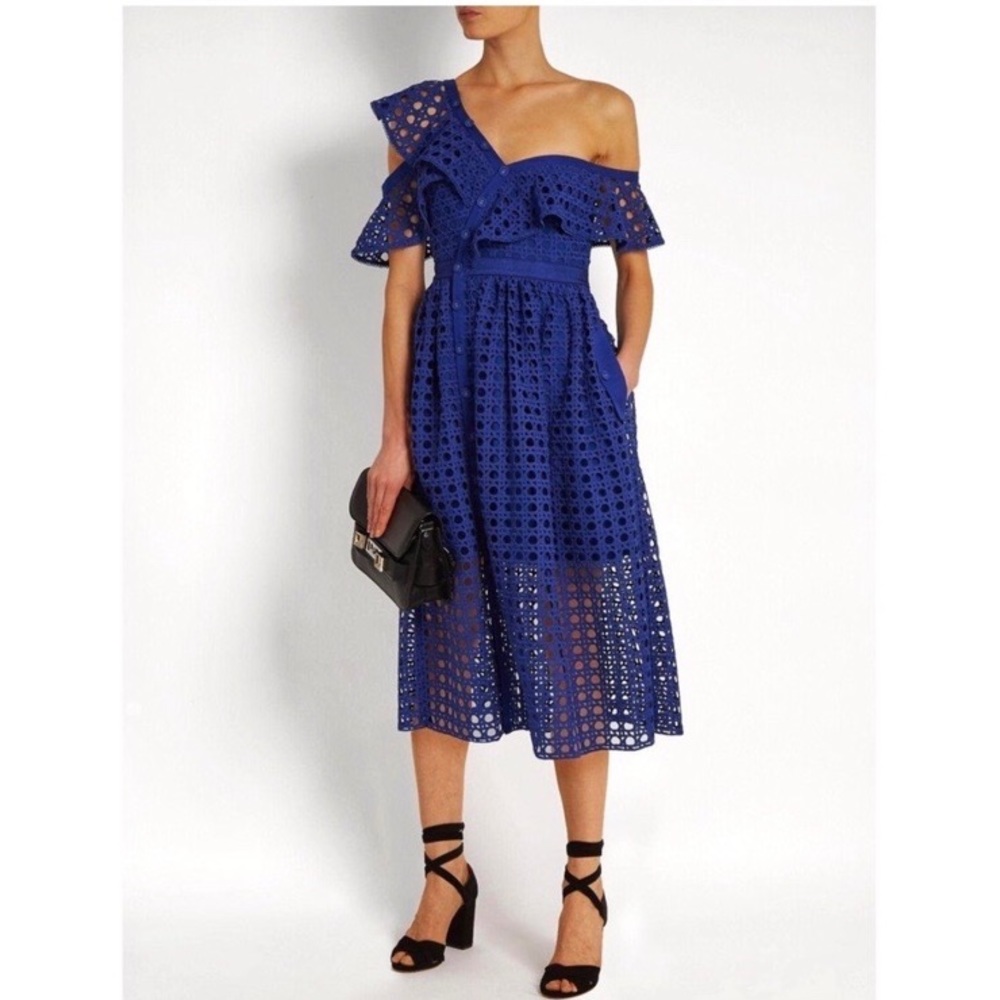 SELF-PORTRAIT One Shoulder Guipure-lace Runway Midi Formal Dress